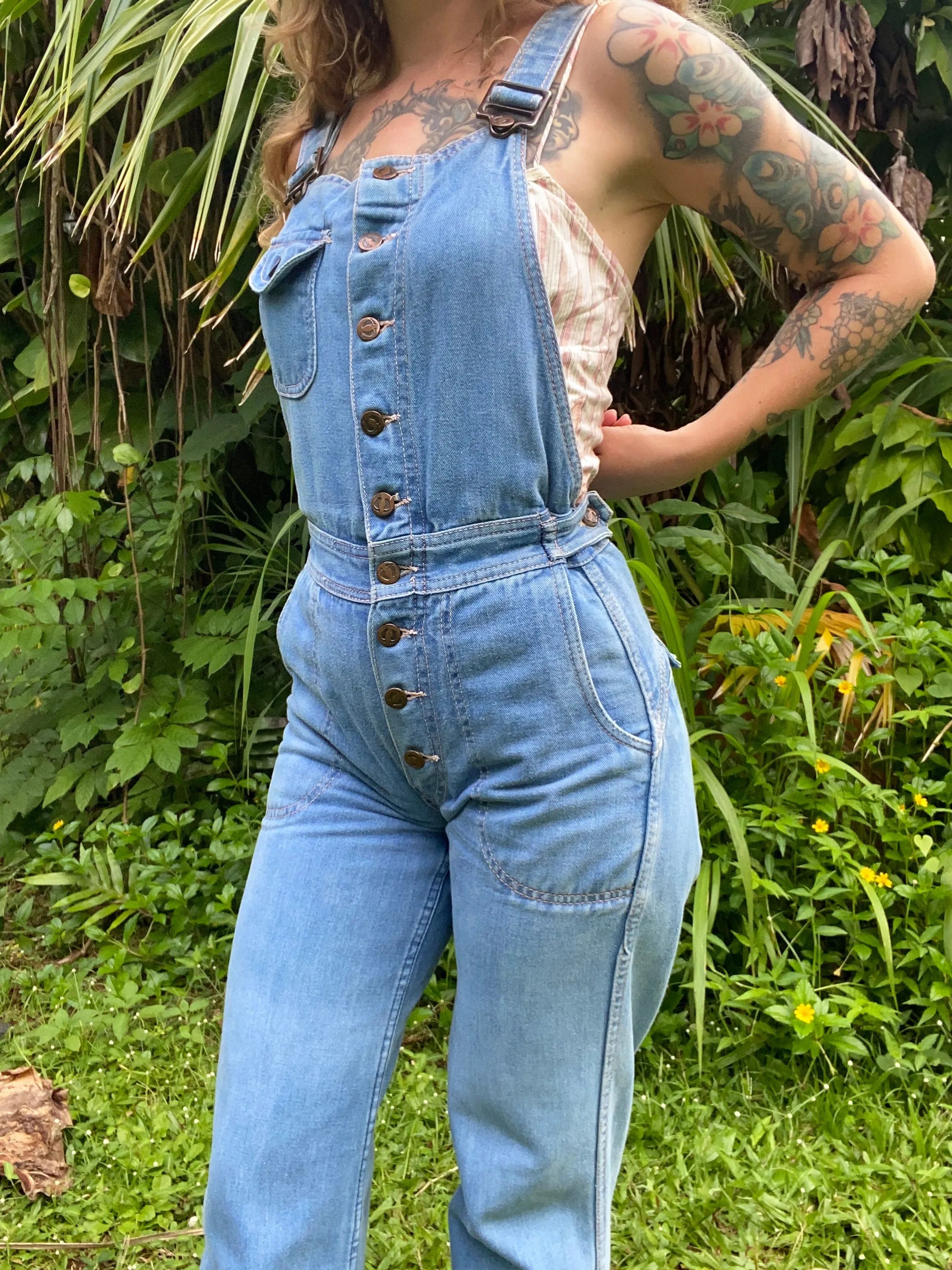 1970s Hang Ten denim overall low back jumpsuit