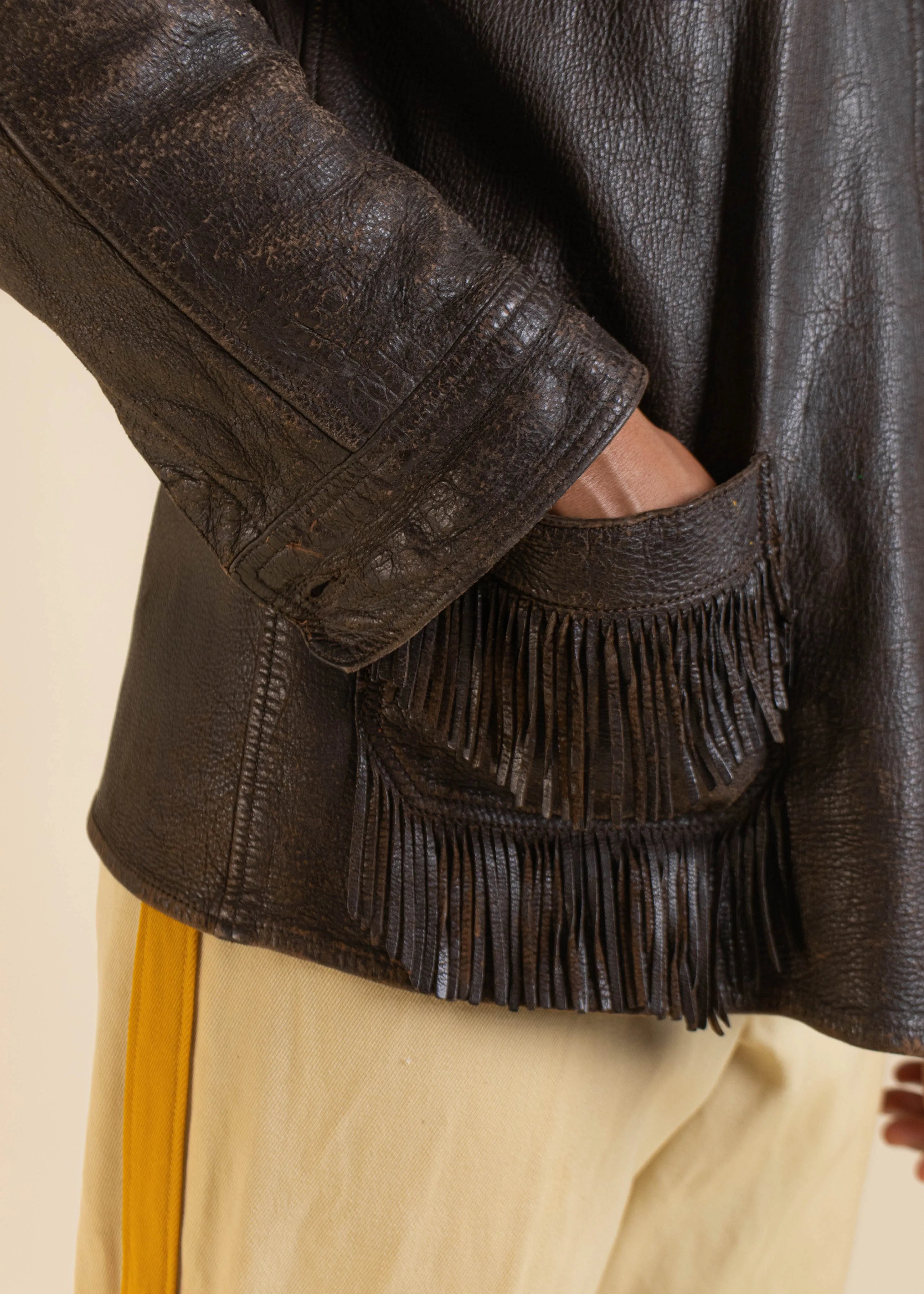 1970s W.B Place & Co Fringe Leather Jacket Size XS/S