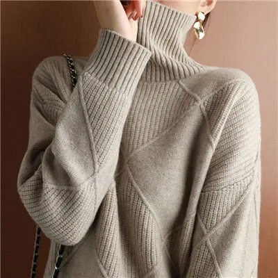 2022 Autumn and Winter New Women&#39;s Pullover Sweater Thickened Warmth Fashion Large Size Knitted Wool Sweater High Collar