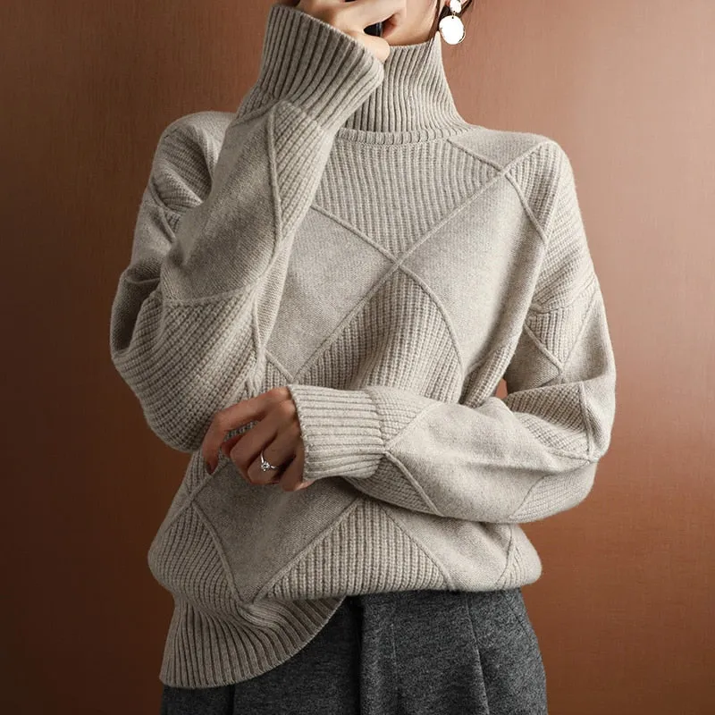 2022 Autumn and Winter New Women&#39;s Pullover Sweater Thickened Warmth Fashion Large Size Knitted Wool Sweater High Collar