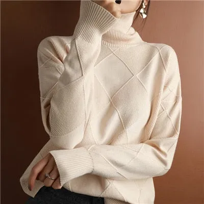 2022 Autumn and Winter New Women&#39;s Pullover Sweater Thickened Warmth Fashion Large Size Knitted Wool Sweater High Collar