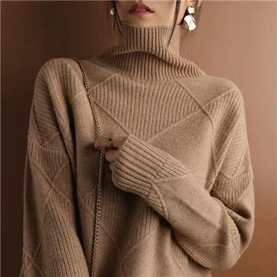 2022 Autumn and Winter New Women&#39;s Pullover Sweater Thickened Warmth Fashion Large Size Knitted Wool Sweater High Collar