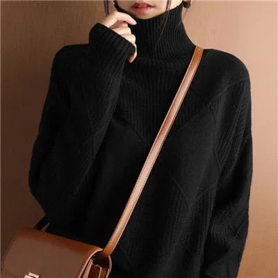 2022 Autumn and Winter New Women&#39;s Pullover Sweater Thickened Warmth Fashion Large Size Knitted Wool Sweater High Collar