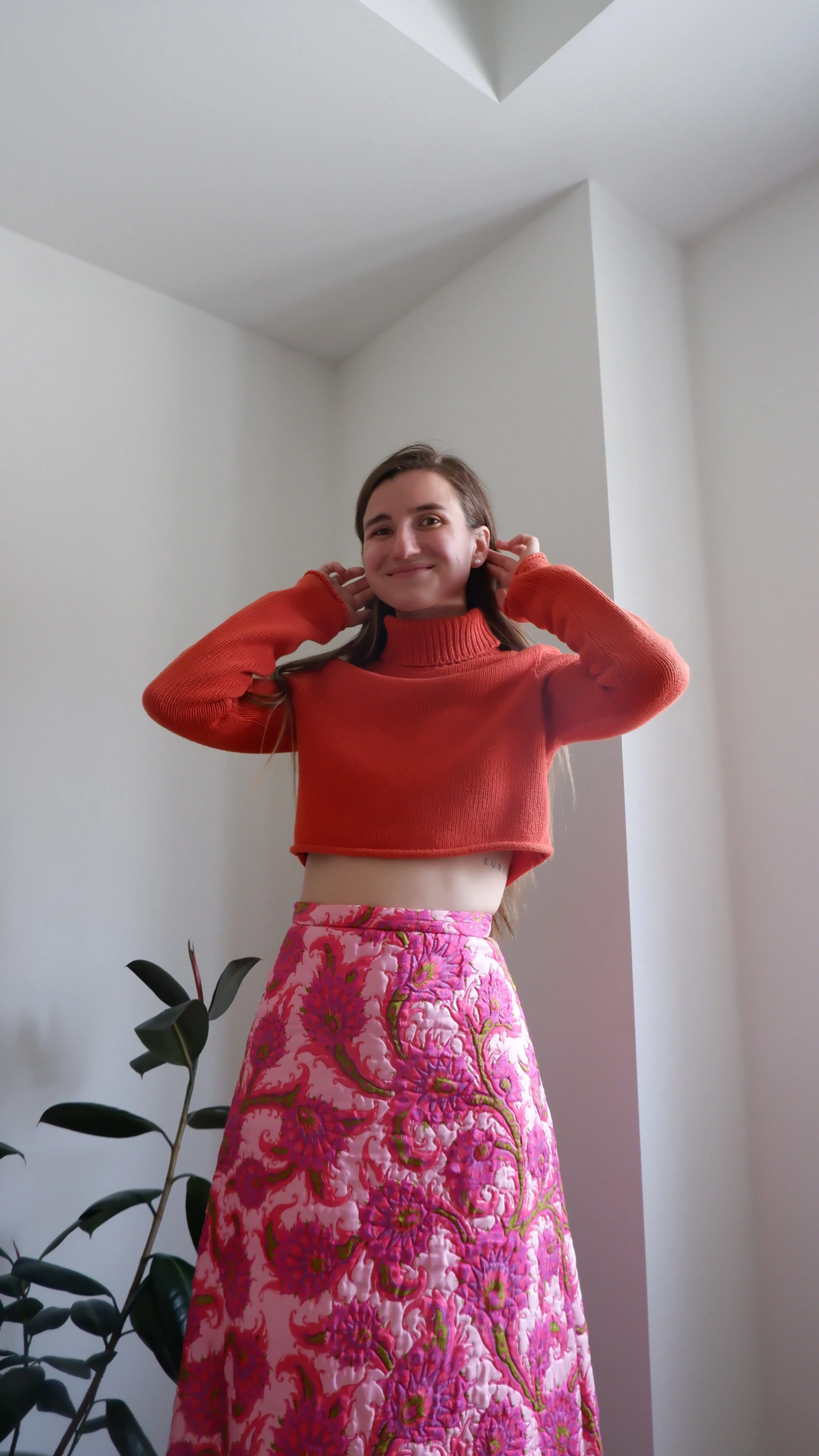 90s Bright Orange Crop Turtleneck - S/M