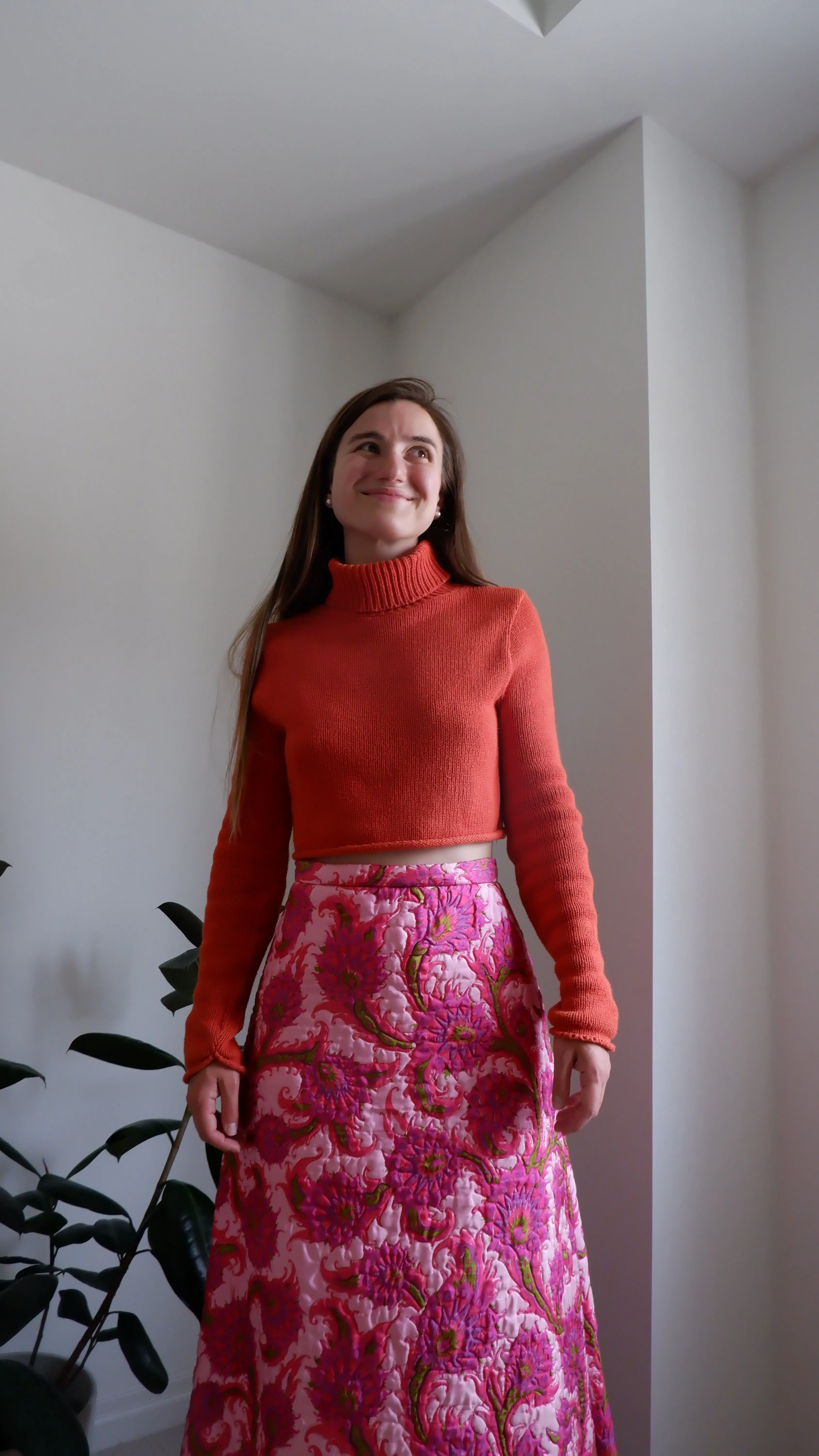 90s Bright Orange Crop Turtleneck - S/M