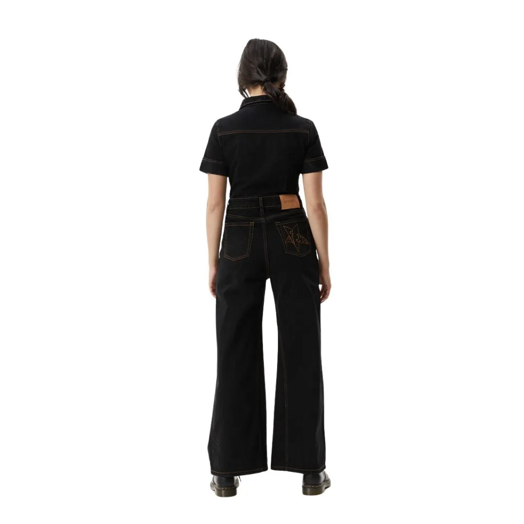 Afends Womens Estrella Organic Denim Flared Jumpsuit - Black