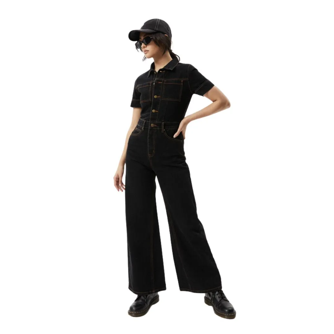 Afends Womens Estrella Organic Denim Flared Jumpsuit - Black