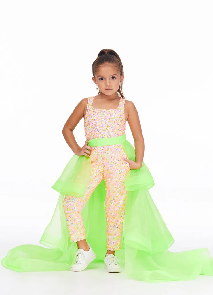 Ashley Lauren Kids 8025 Mint Kids Fully Beaded Jumpsuit Sequin Straight Pants Size 4, 12