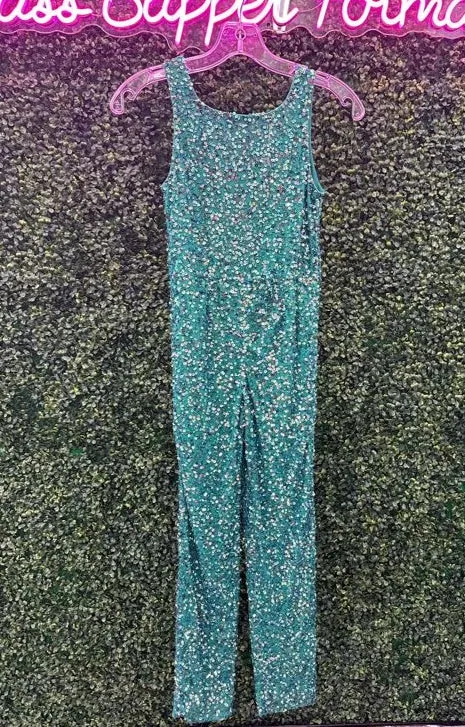 Ashley Lauren Kids 8025 Mint Kids Fully Beaded Jumpsuit Sequin Straight Pants Size 4, 12