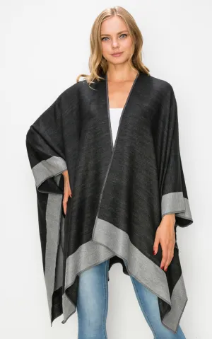 AV425 Wool Stripe Accent Ruana Shawl