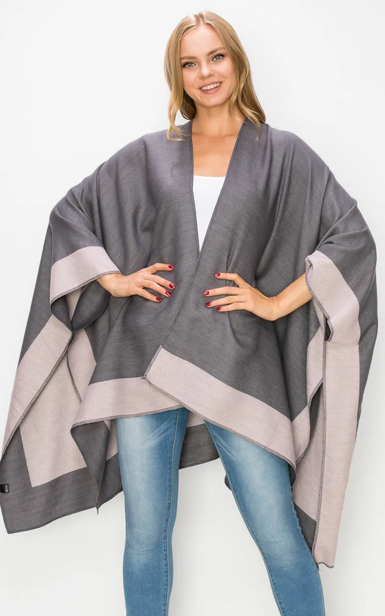 AV425 Wool Stripe Accent Ruana Shawl