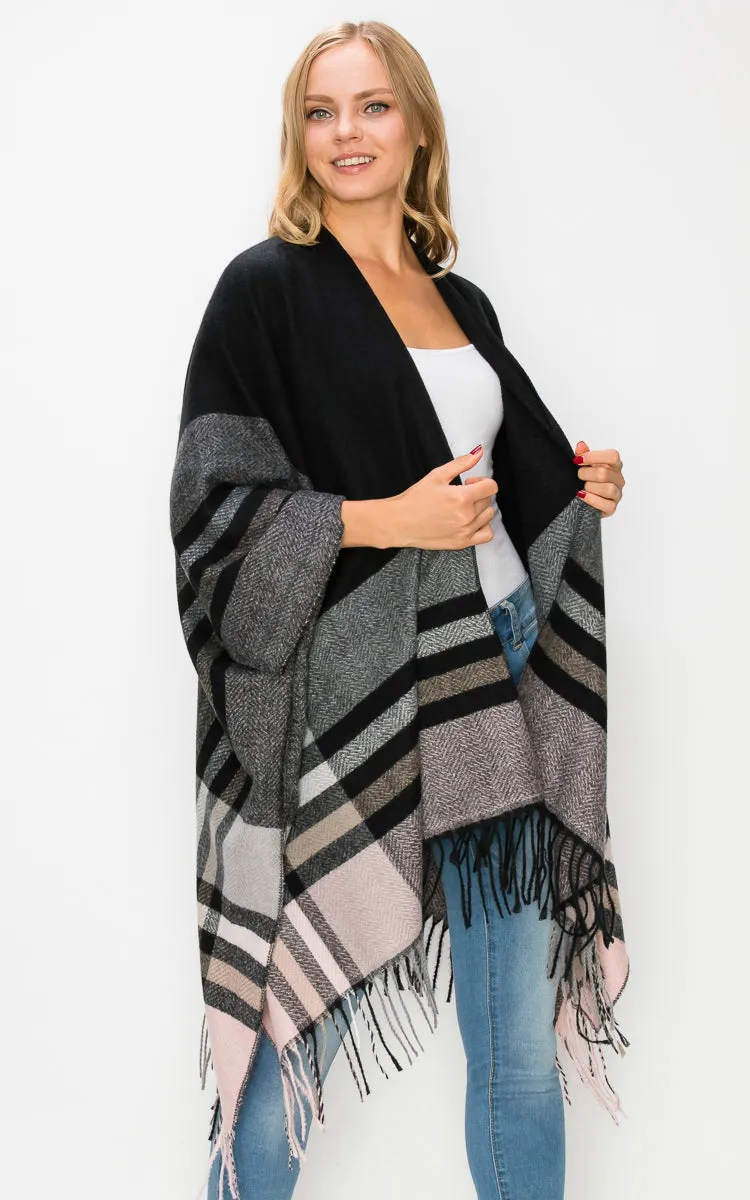 AV435 Wool Plaid Ruana Shawl