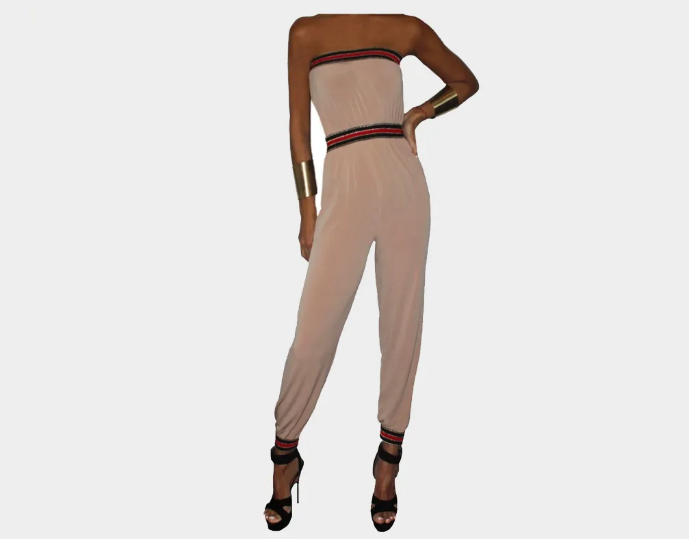 B. Taupe and Nautical Black, Red & Gold strapless Jumpsuit - The Corso Venezia