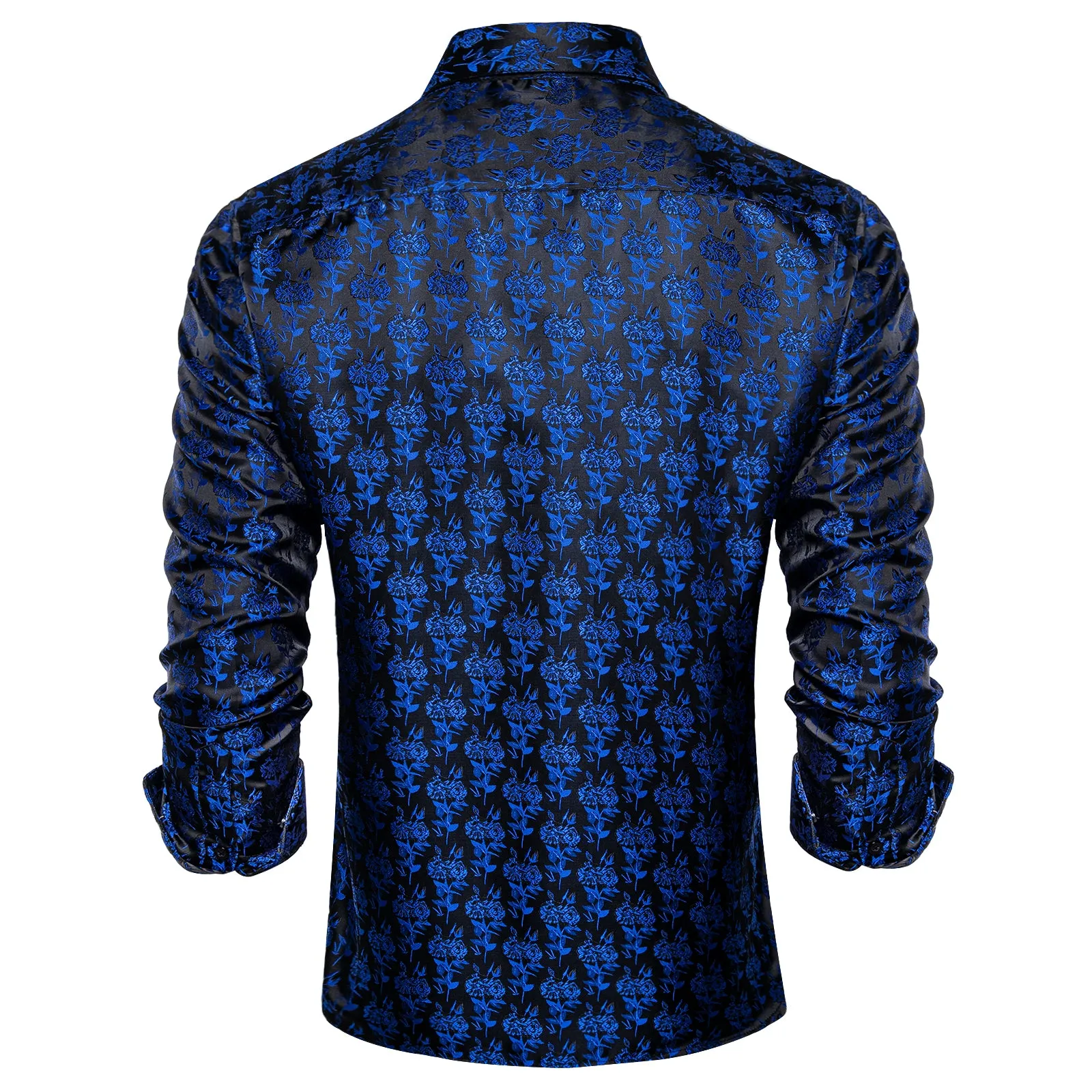 Black Blue Rose Floral Silk Men's Long Sleeve Shirt