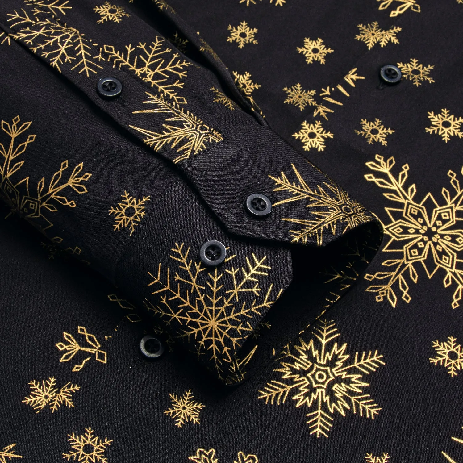 Black Christmas Golden Snowflake Novelty Men's Long Sleeve Shirt