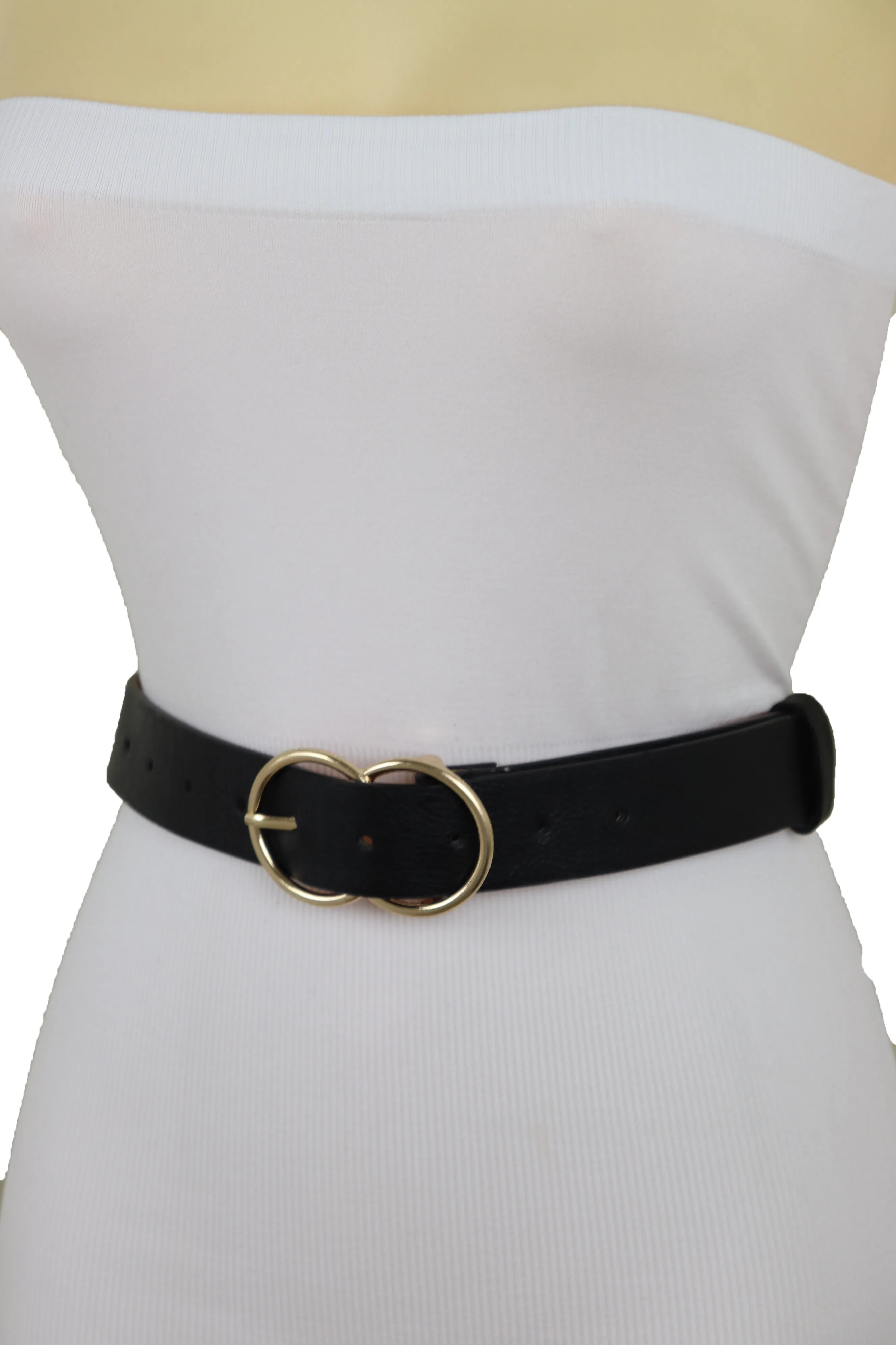 Black Faux Leather Fashion Belt Dressy Fancy Gold Buckle Plus Size L XL