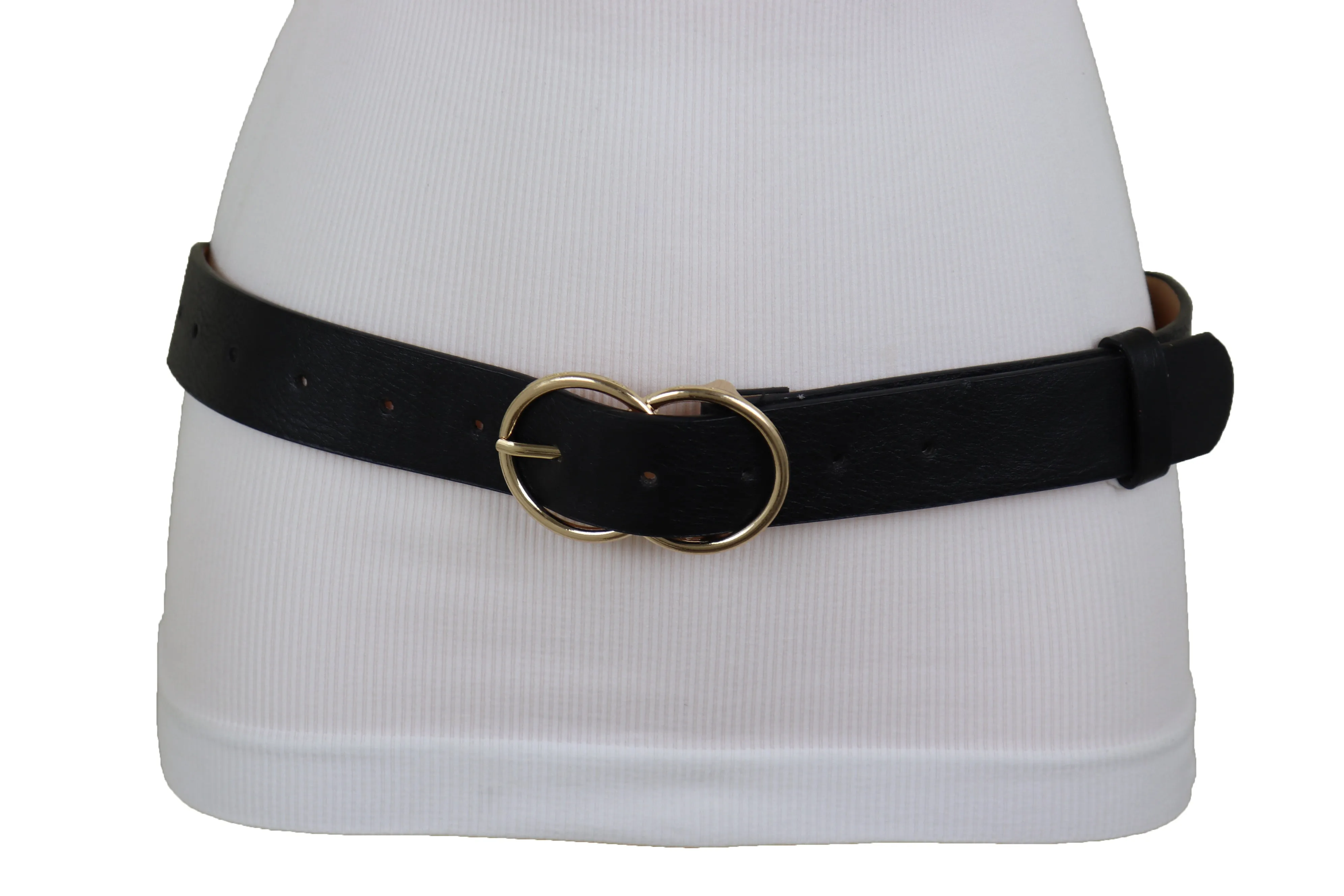 Black Faux Leather Fashion Belt Dressy Fancy Gold Buckle Plus Size L XL