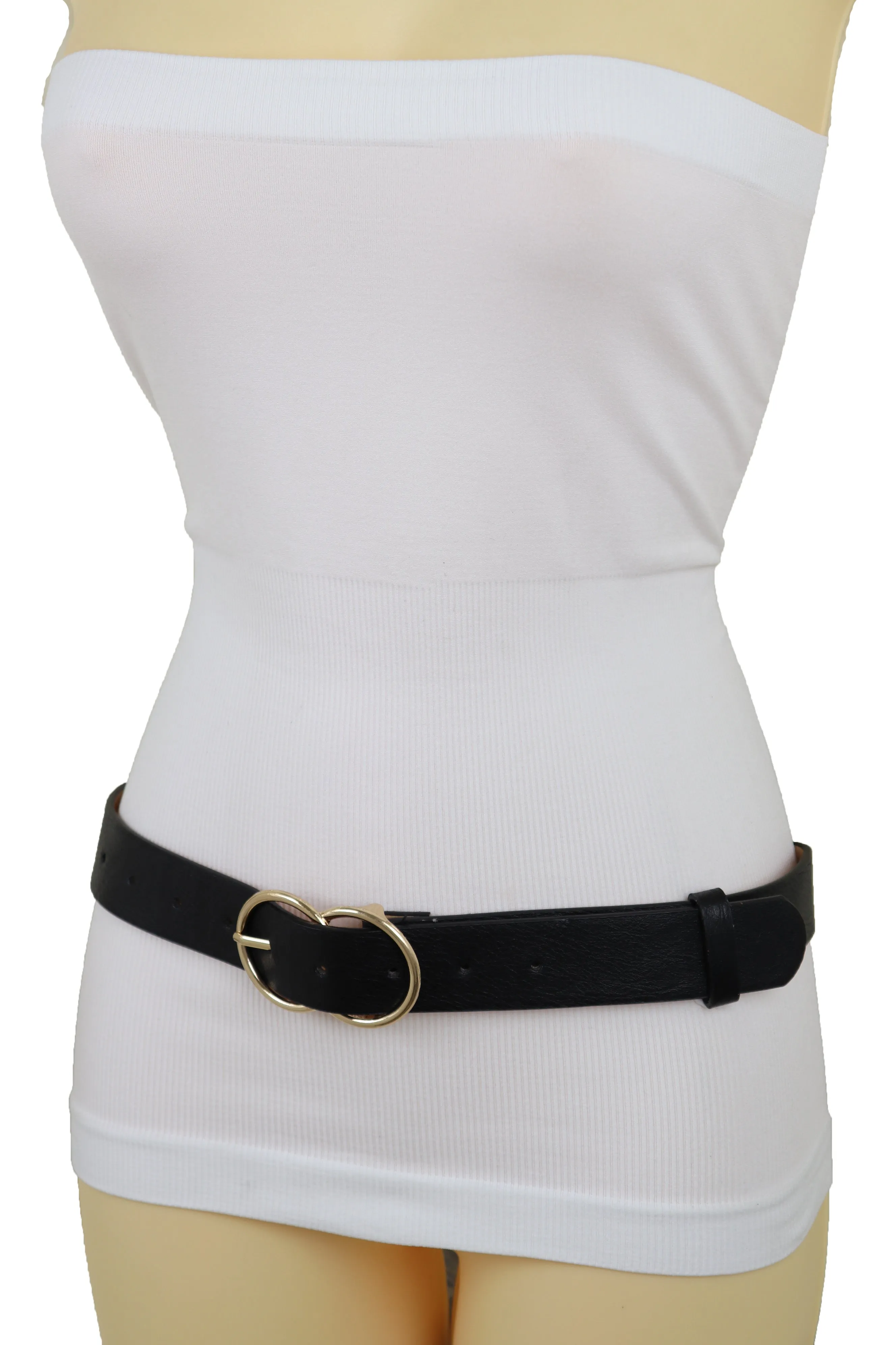 Black Faux Leather Fashion Belt Dressy Fancy Gold Buckle Plus Size L XL