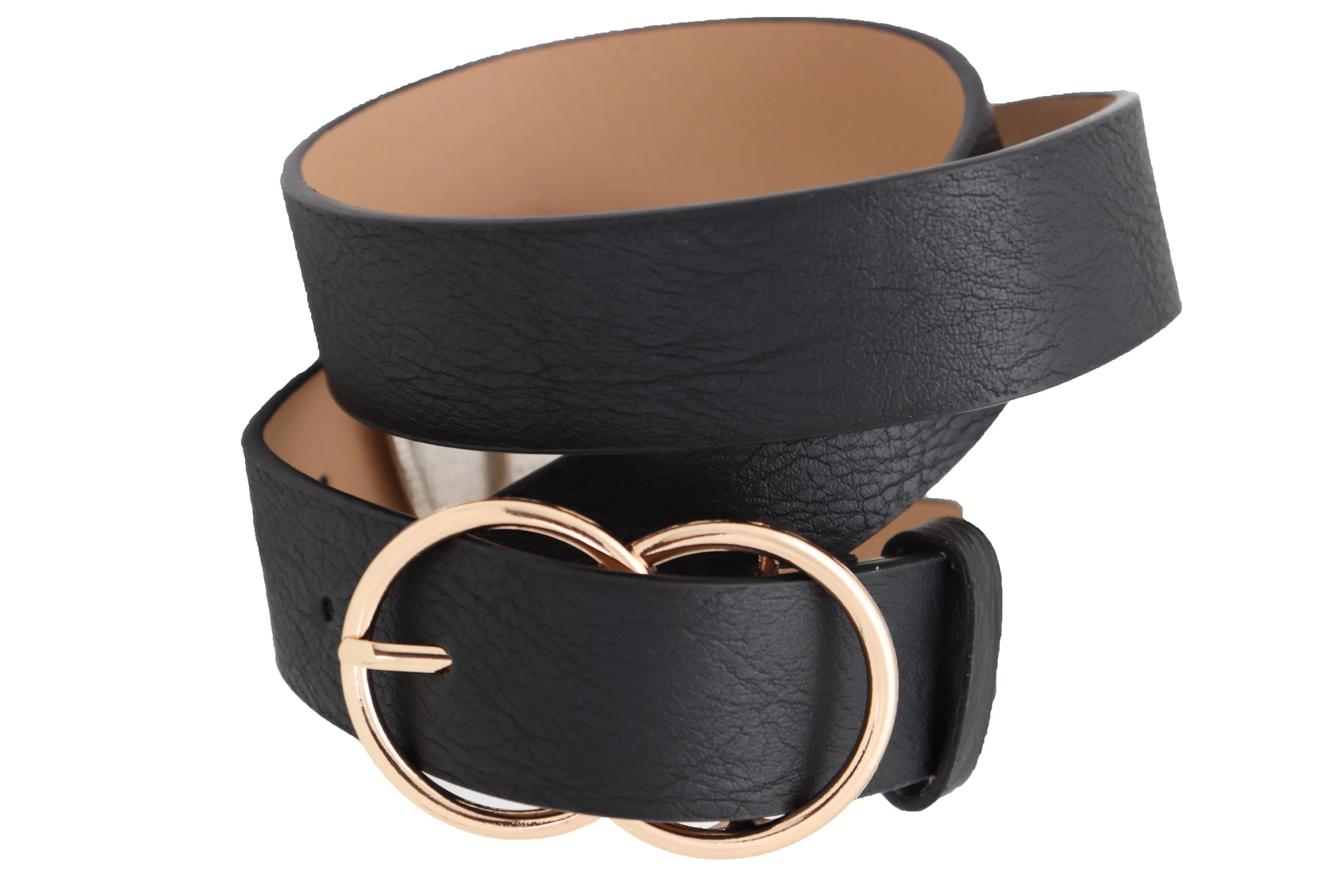 Black Faux Leather Fashion Belt Dressy Fancy Gold Buckle Plus Size L XL