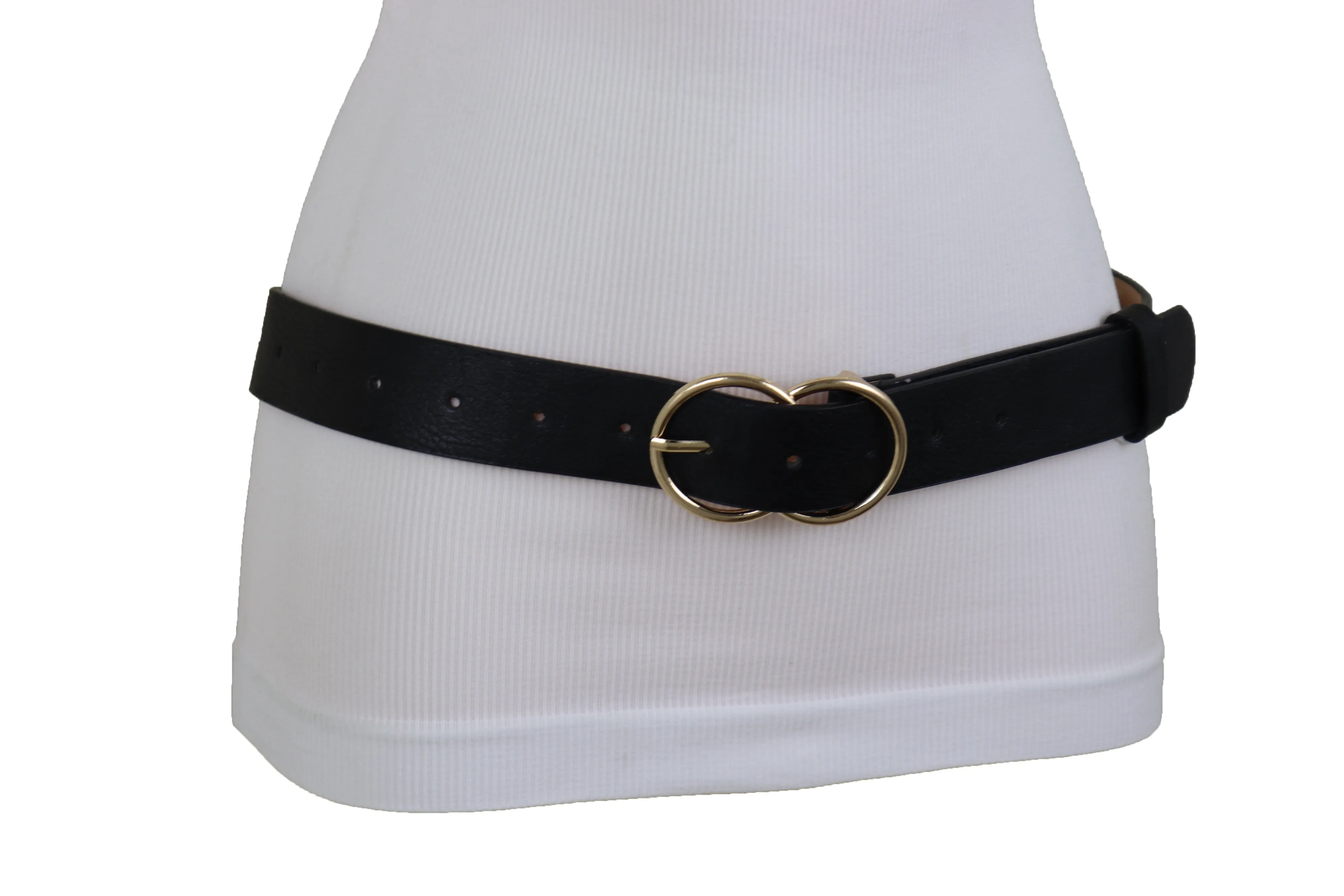 Black Faux Leather Fashion Belt Dressy Fancy Gold Buckle Plus Size L XL