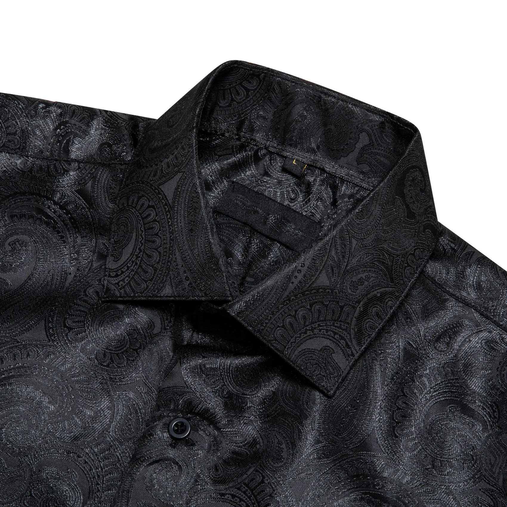 Black Paisley Pattern Silk Men's Long Sleeve Shirt