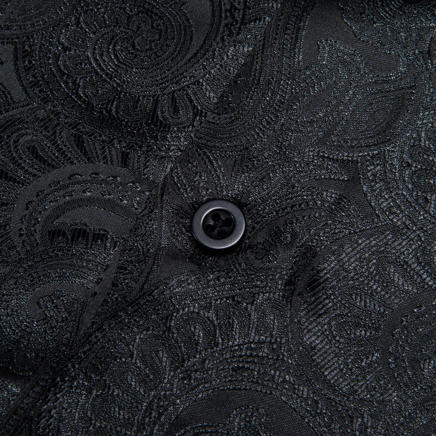 Black Paisley Pattern Silk Men's Long Sleeve Shirt