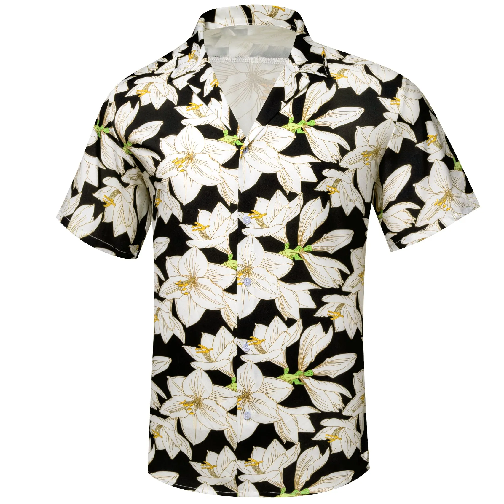 Black White Lily Novelty Men's Short Sleeve Summer Shirt