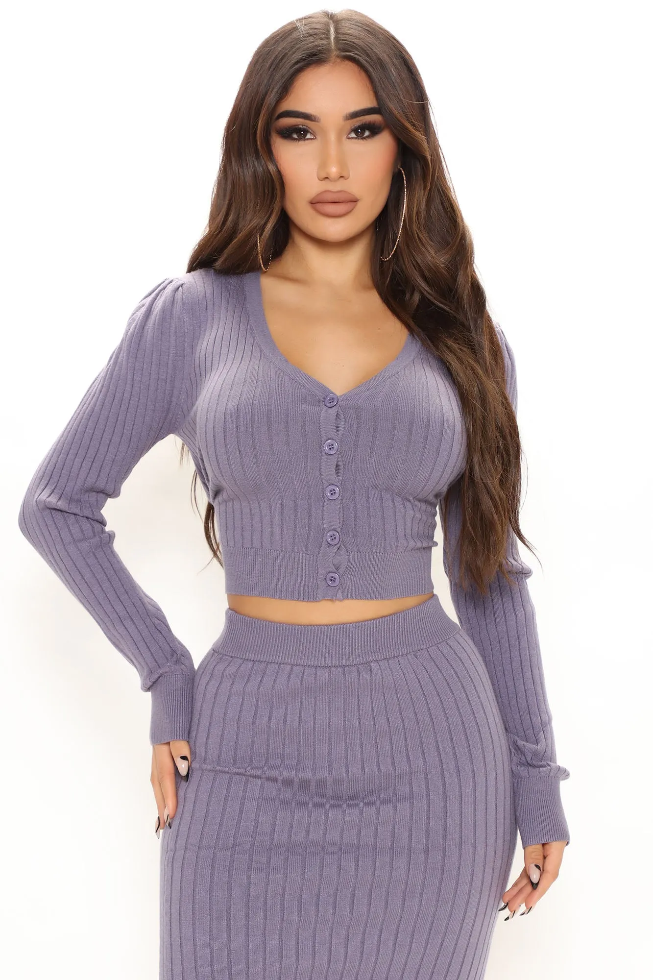 Blaire Ribbed Skirt Set - Blue