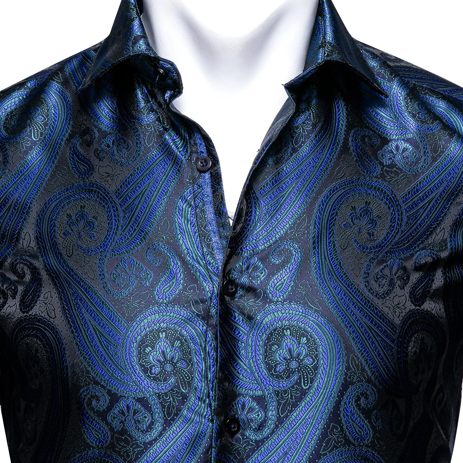 Blue Paisley Silk Men's Long Sleeve Shirt