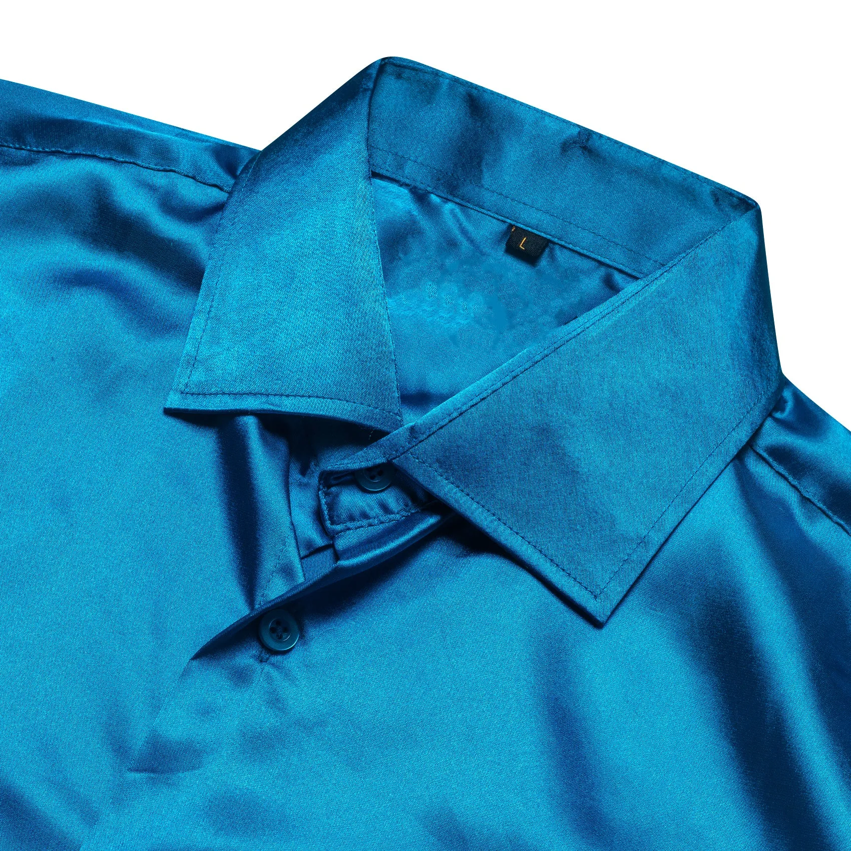 Blue Solid Silk Men's Long Sleeve Shirt