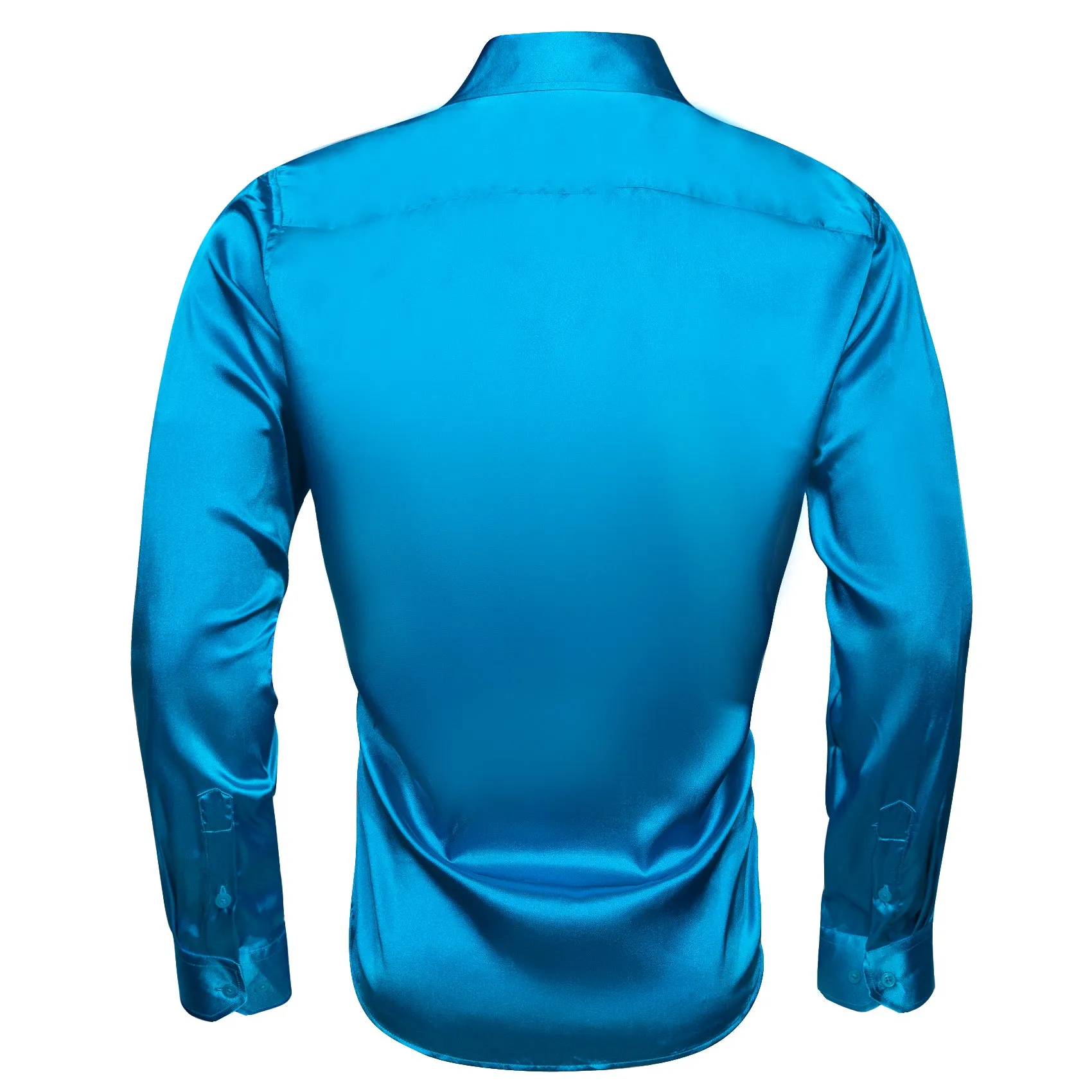 Blue Solid Silk Men's Long Sleeve Shirt