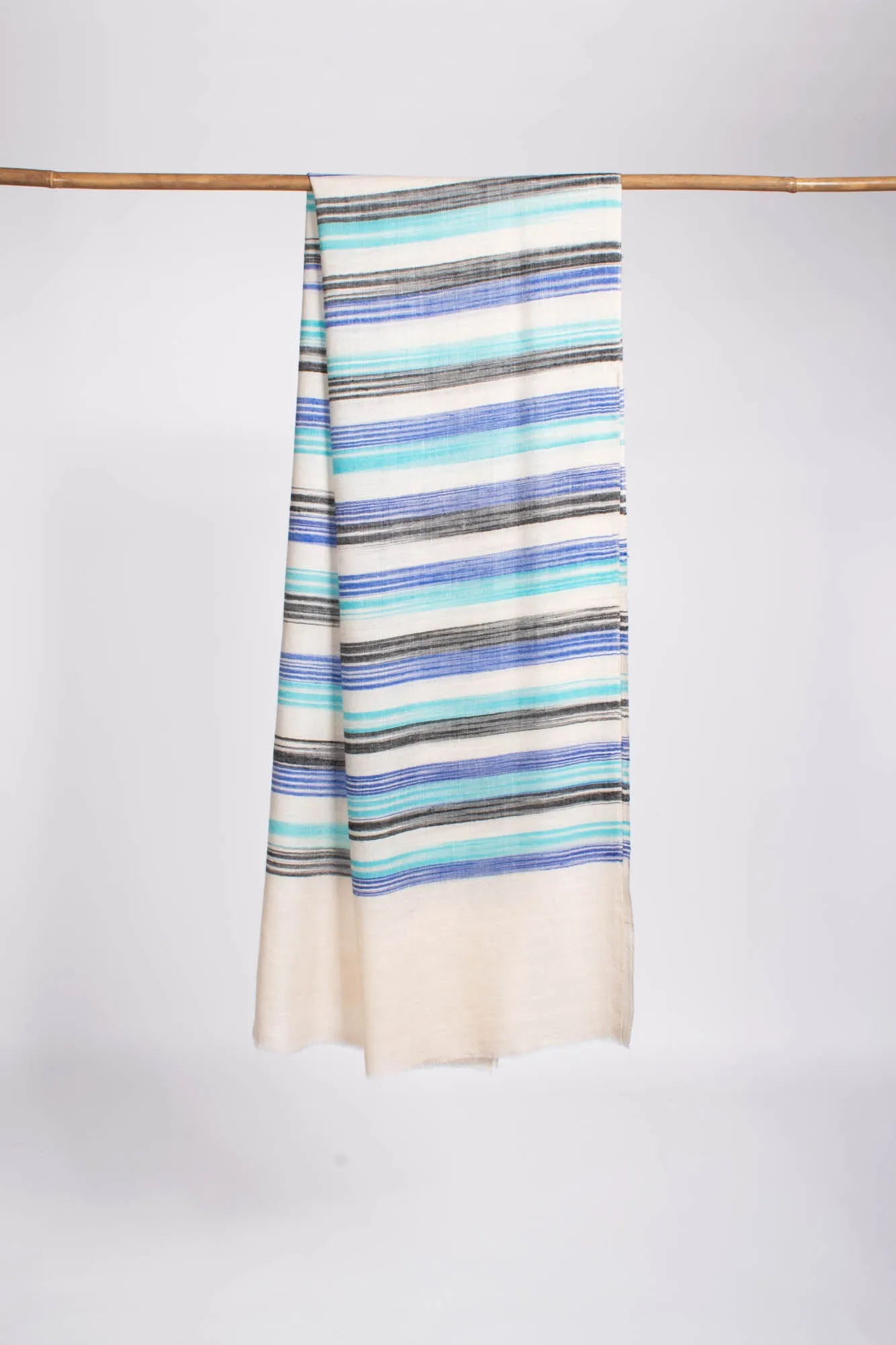 Boho Chic Handloomed Blue White Cashmere Pashmina Scarf - CORFE