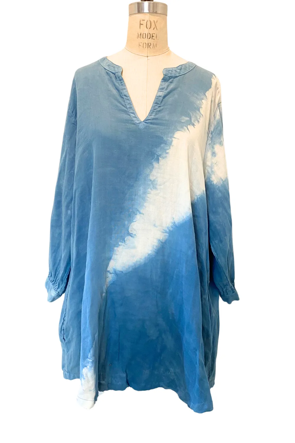 Botanically Dyed Cotton Tunic in Blue Stripe