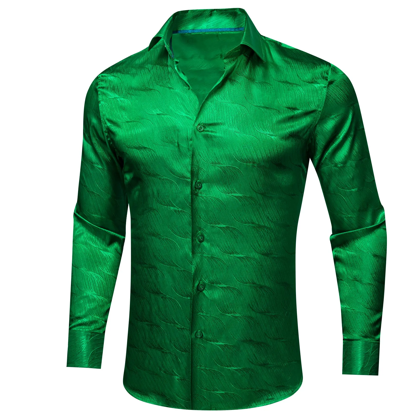 Bright Green Novelty Silk Men's Long Sleeve Shirt