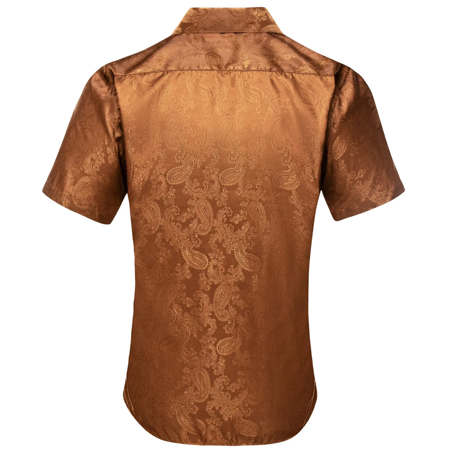 Brown Paisley Silk Men's Short Sleeve Shirt