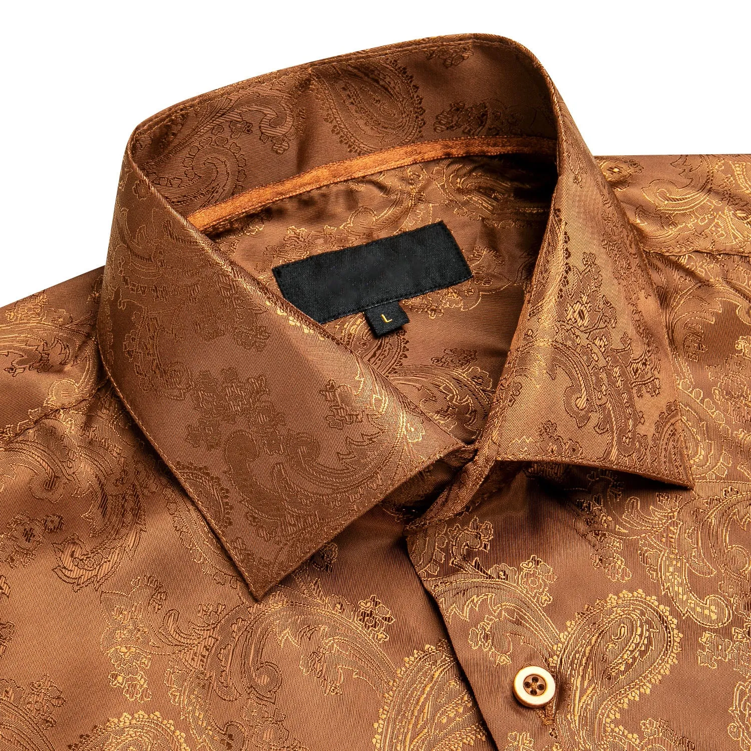 Brown Paisley Silk Men's Short Sleeve Shirt