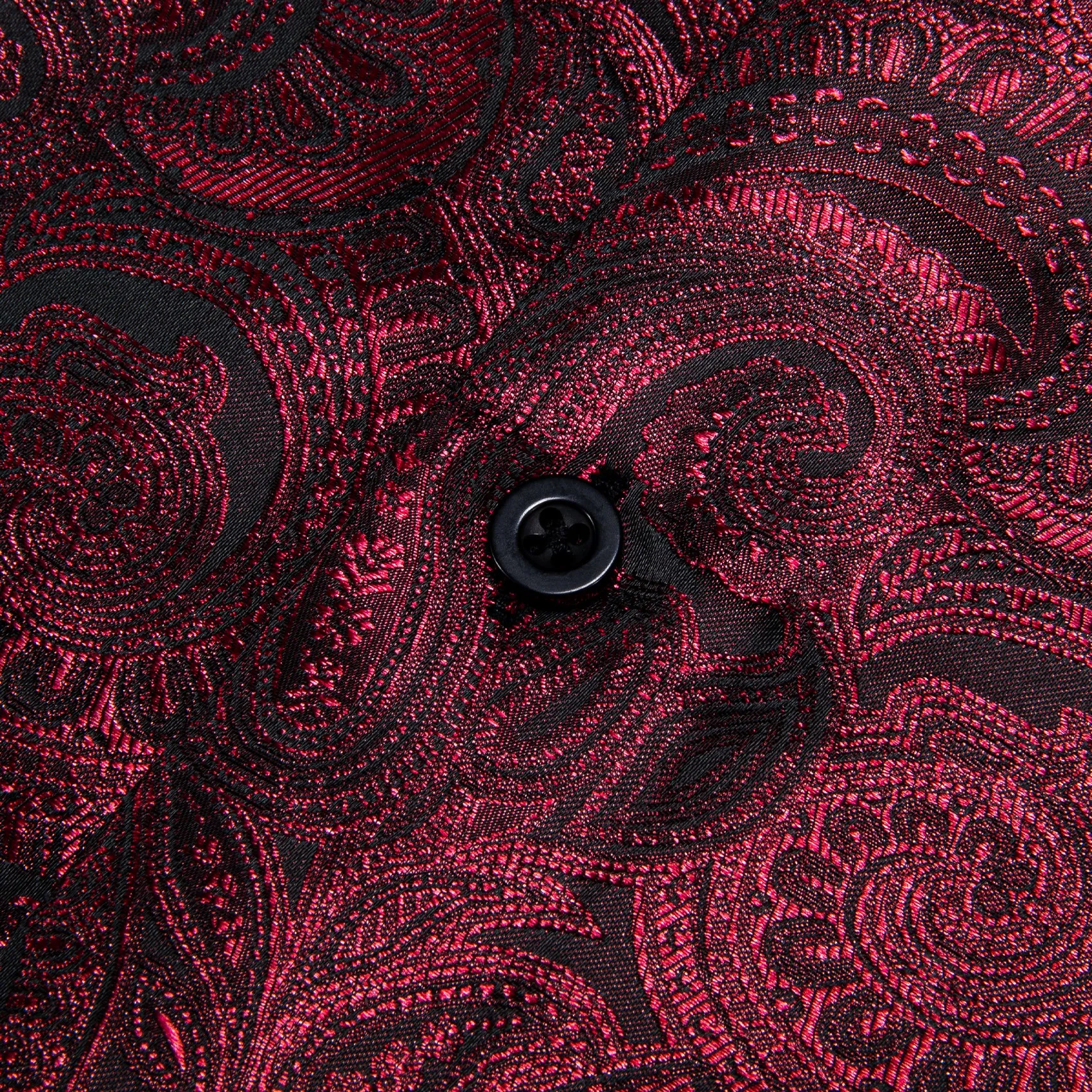 Burgundy Dark Red Paisley Pattern Silk Men's Long Sleeve Shirt