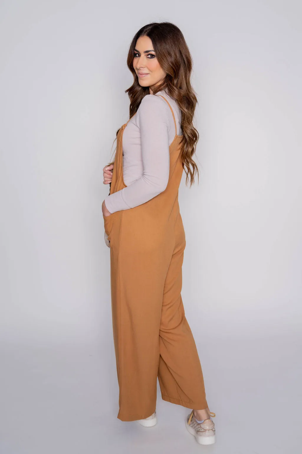 Button Front Tie Strap Jumpsuit