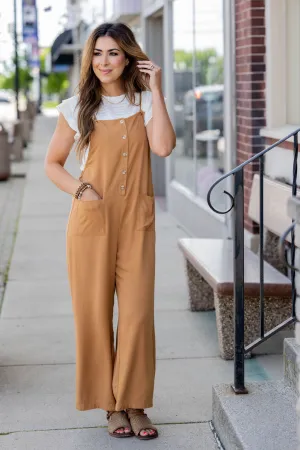 Button Front Tie Strap Jumpsuit