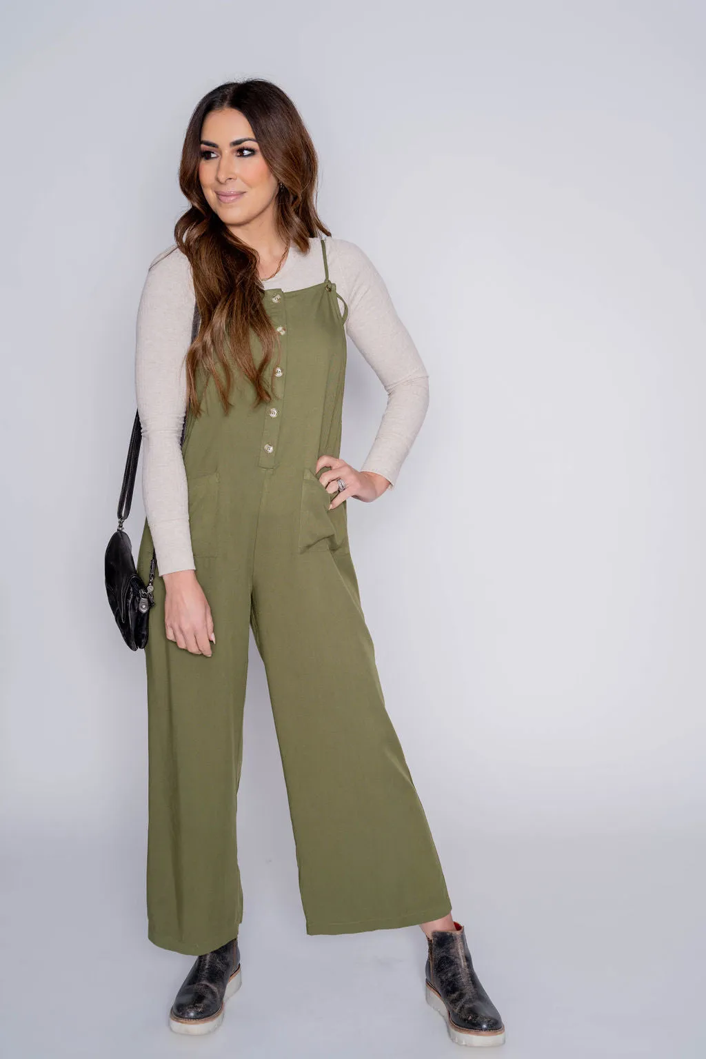 Button Front Tie Strap Jumpsuit