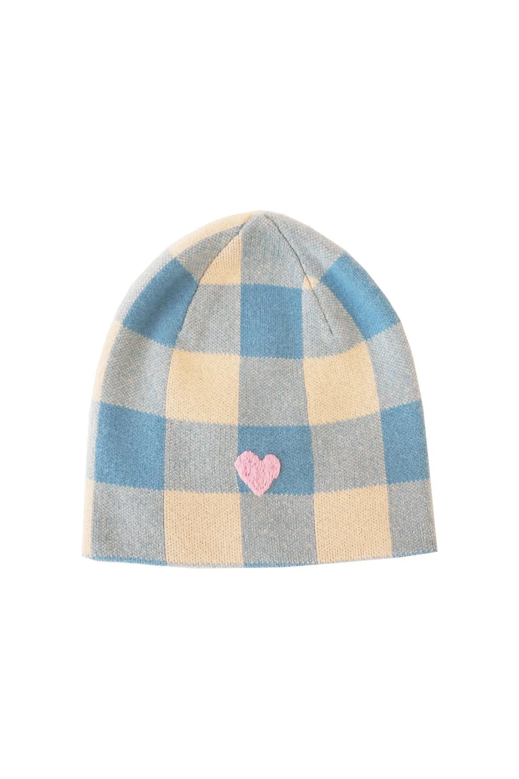 Cashmere Gingham Beanie, Sky