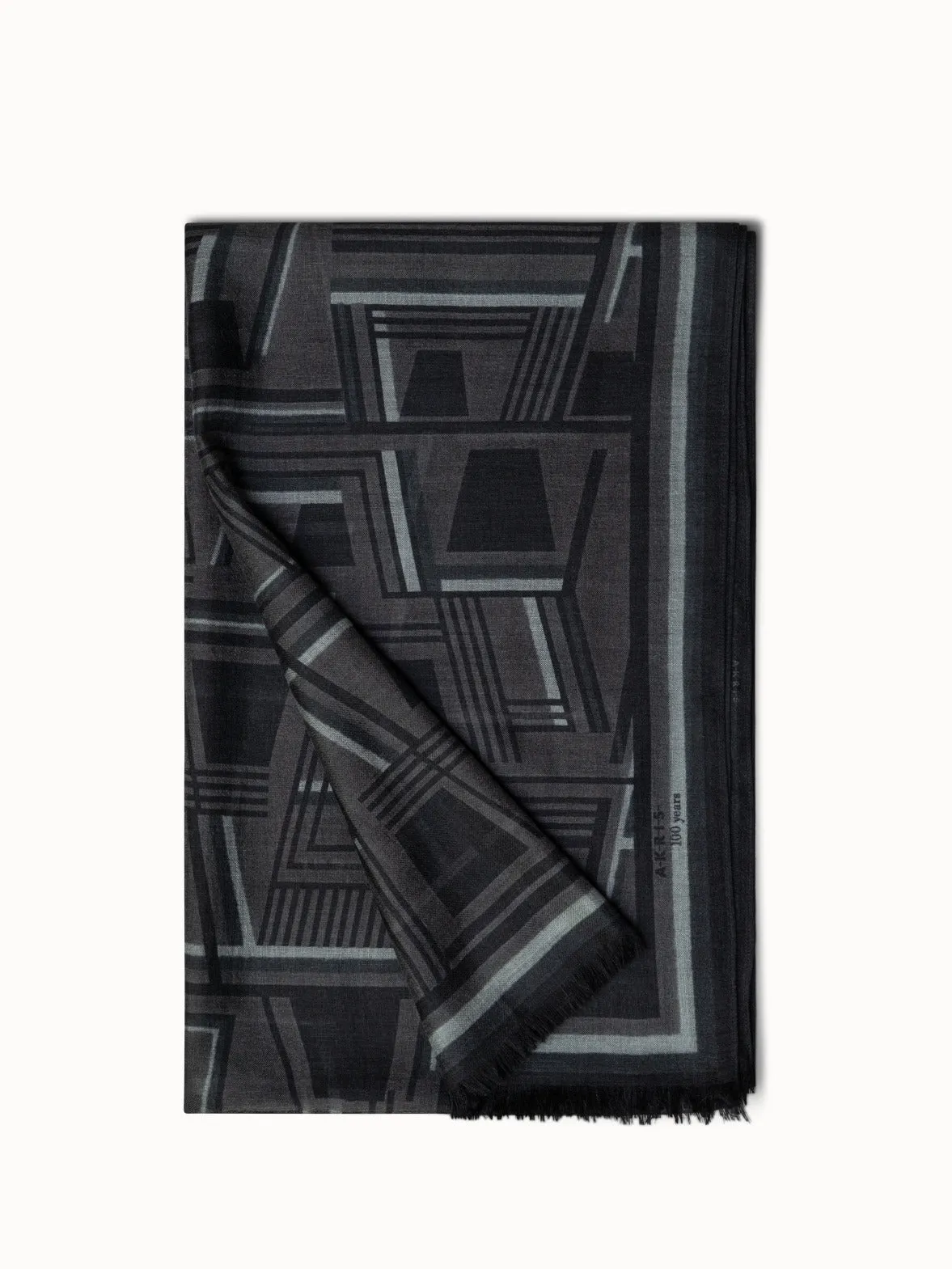 Cashmere Silk Scarf with Zig Zag Trapezoid Print