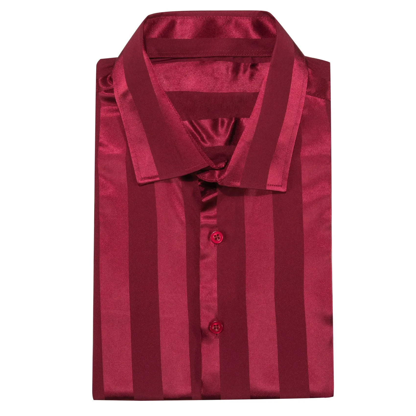 Casual Deep Red Striped Shiny Satin Men's Long Sleeve Shirt