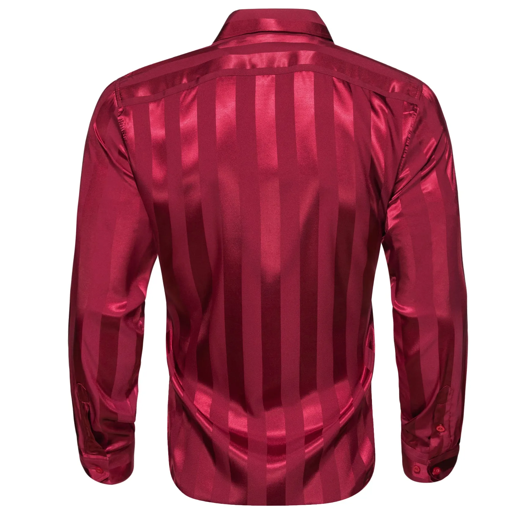 Casual Deep Red Striped Shiny Satin Men's Long Sleeve Shirt