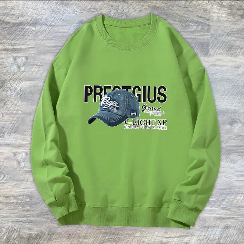 Casual hat print crew neck sweatshirt