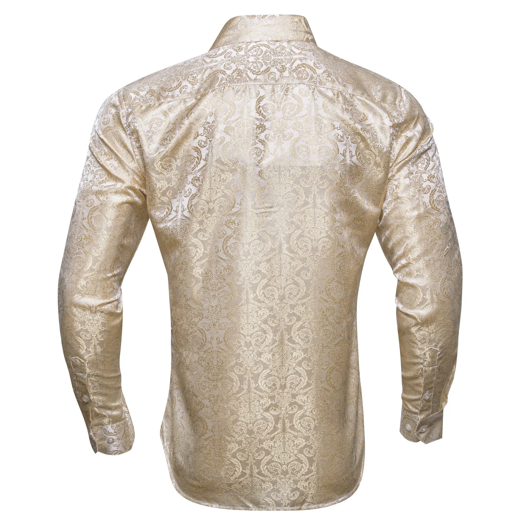 Champagne Floral Pattern Silk Men's Long Sleeve Shirt