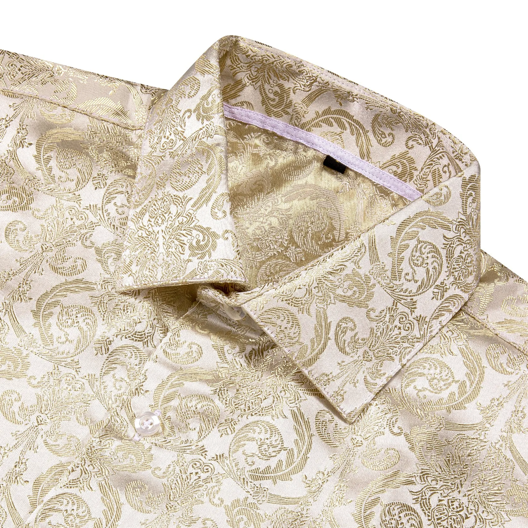 Champagne Floral Pattern Silk Men's Long Sleeve Shirt