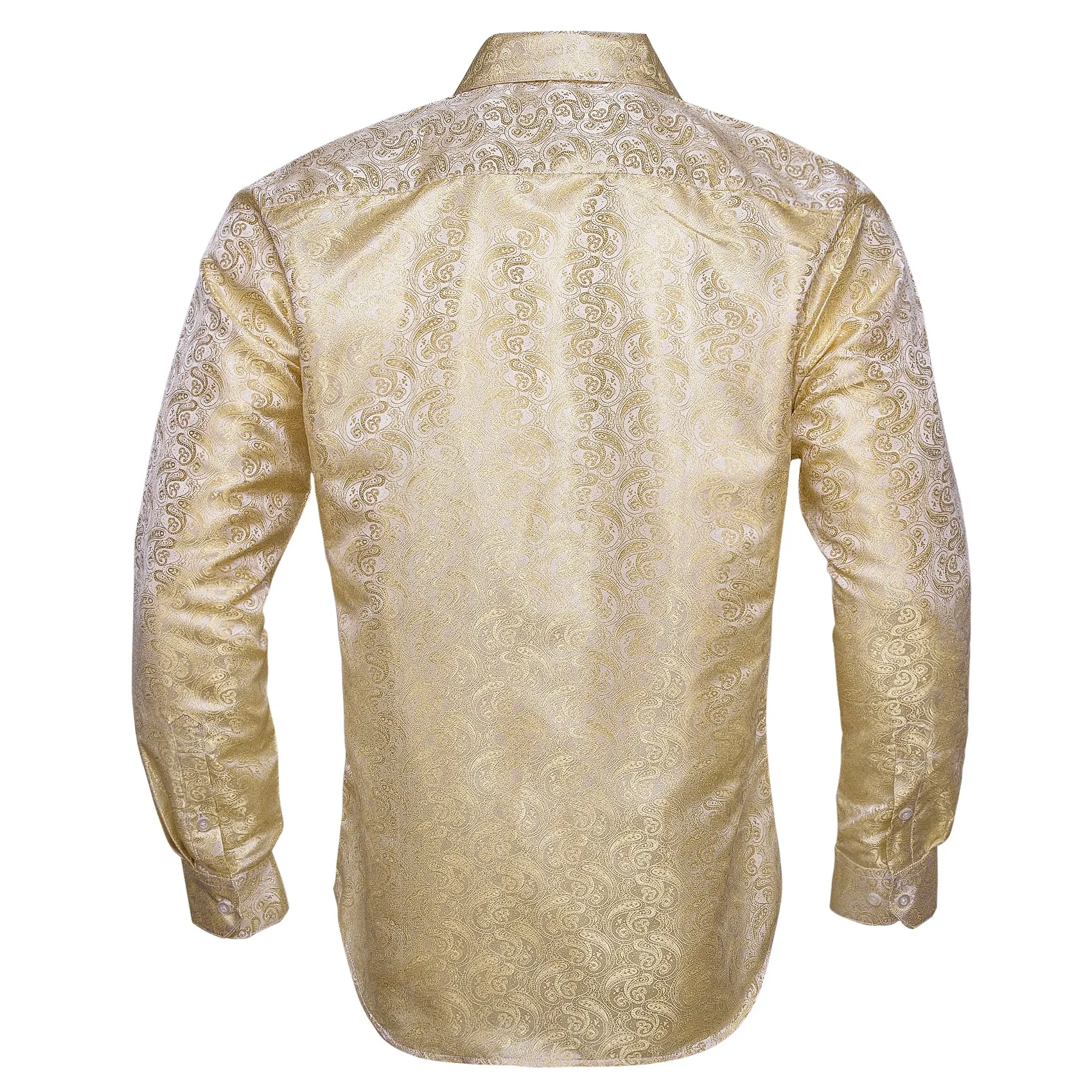 Champagne Paisley Pattern Silk Men's Long Sleeve Shirt