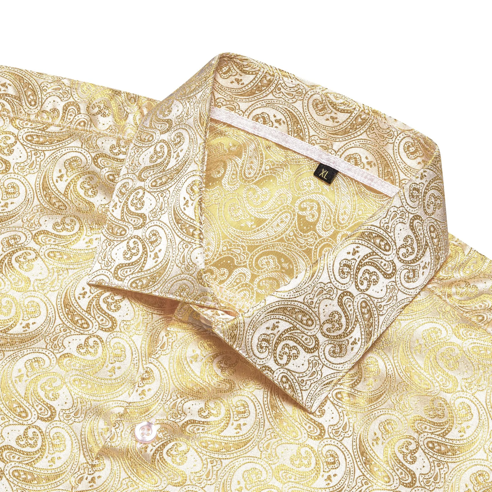 Champagne Paisley Pattern Silk Men's Long Sleeve Shirt