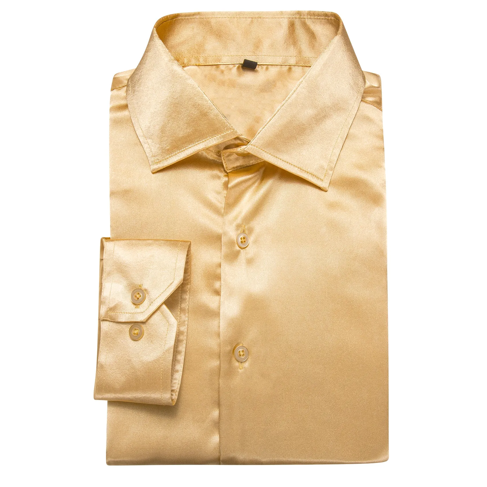 Champagne Yellow Solid Silk Men's Long Sleeve Shirt